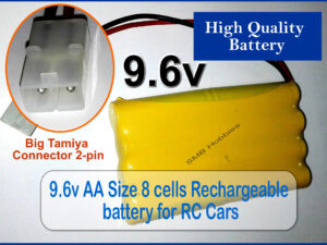 9.6V AA Size 8-Cell Rechargeable Battery Pack with Big Tamiya Connector for RC Cars & Toys - High Quality Power Supply
